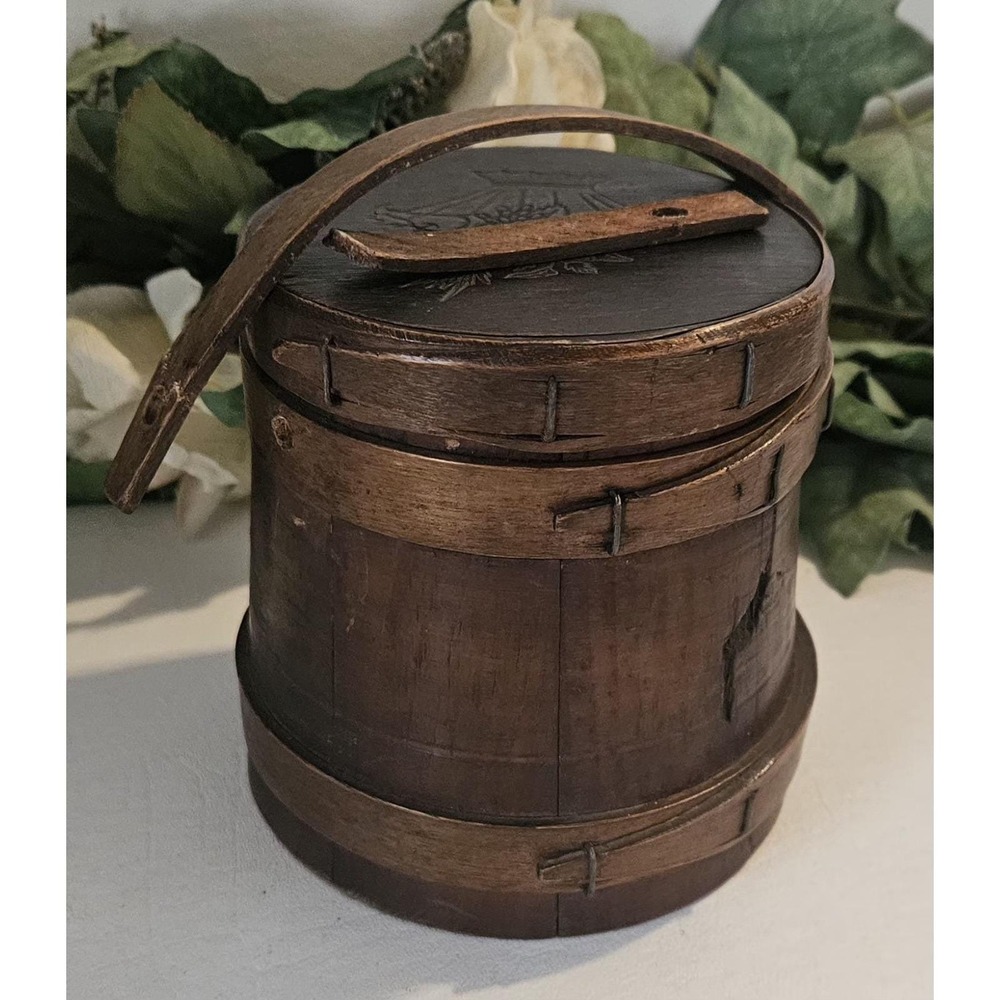 Rare Antique Firkin Sugar Bucket Broken Handle 5"